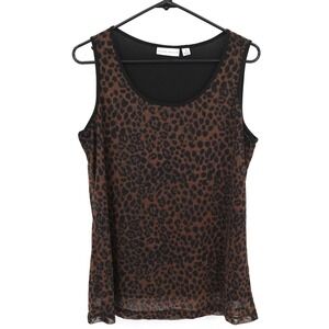 Y2K‎ Leopard Sheer Mesh Tank Top M Brown Black Animal Print Going Out Mob Wife